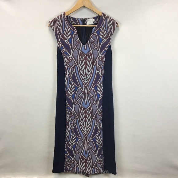 Anthropologie HD in Paris Cleo Jacquard Sheath Dress Blue Sleeveless Size S - Picture 7 of 12